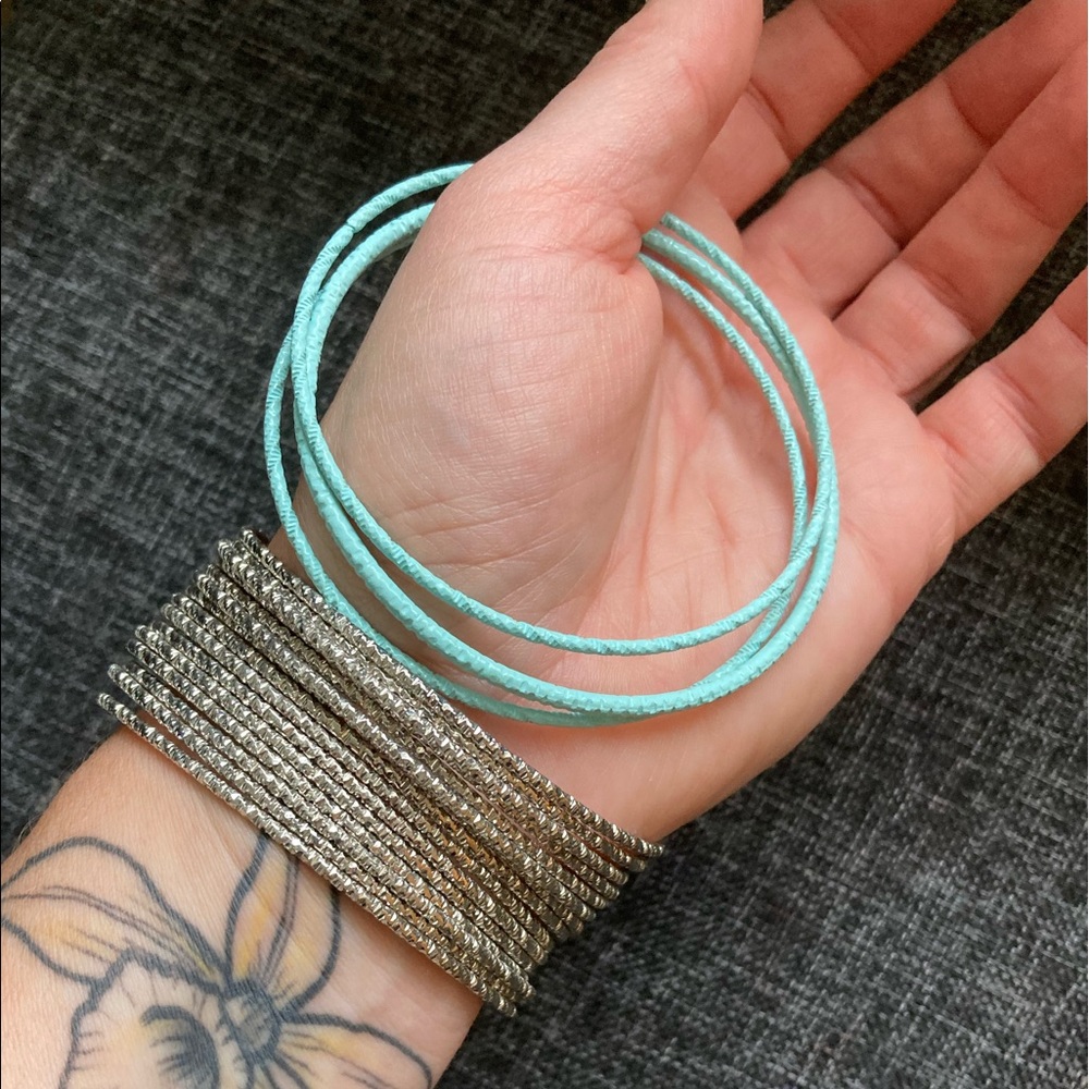 80s Bangles. Set of 17 in Turquoise and Silver